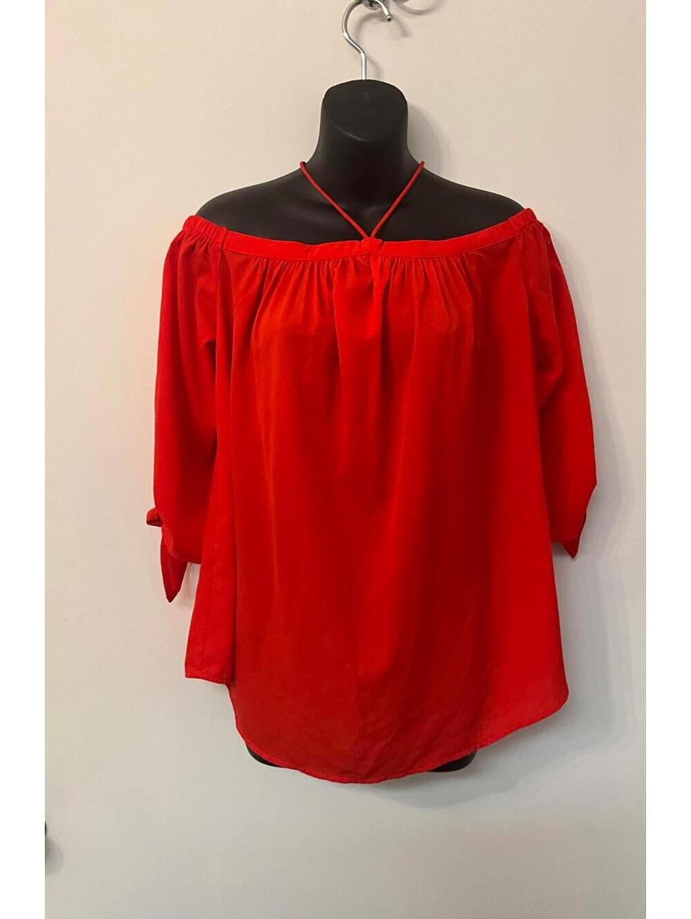 Off the shoulder Red Halter top with 3/4 Sleeve